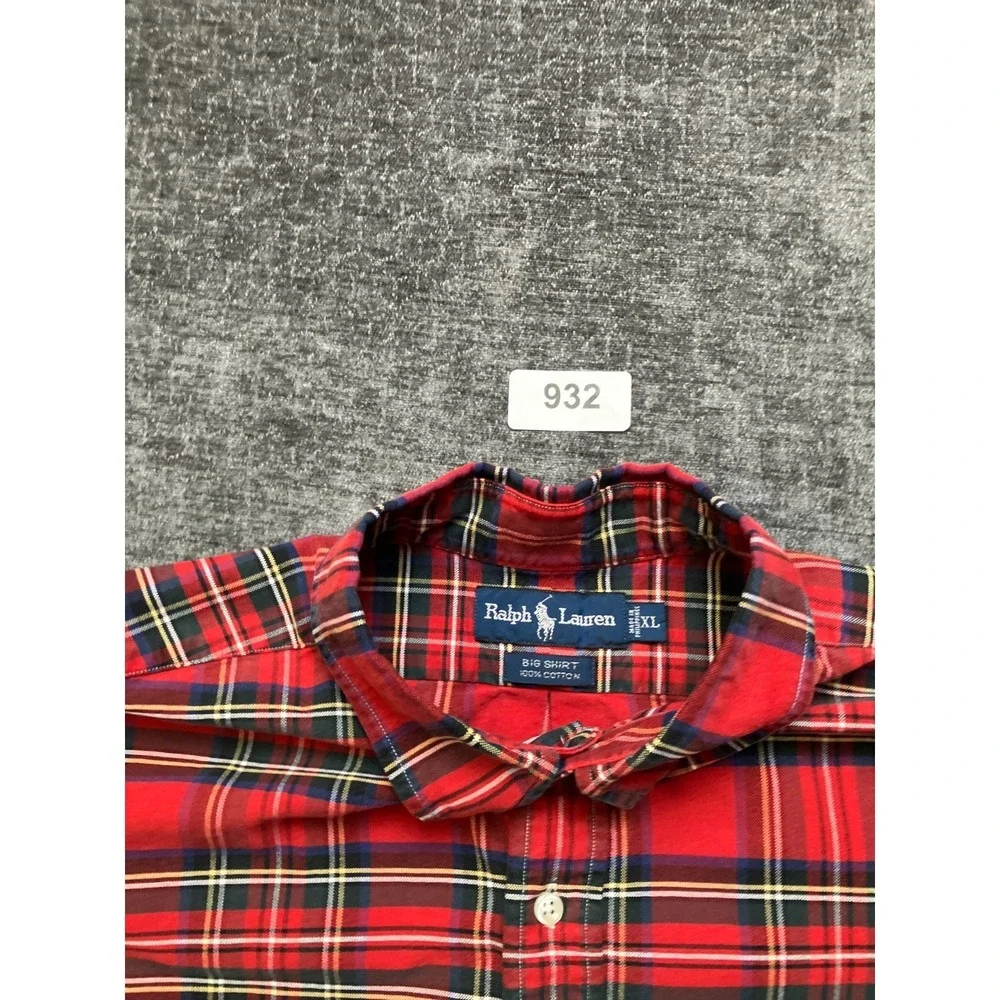 Ralph Lauren Big Shirt Mens‎ XL Red Plaid Cotton Collared Button Down Pony Logo
